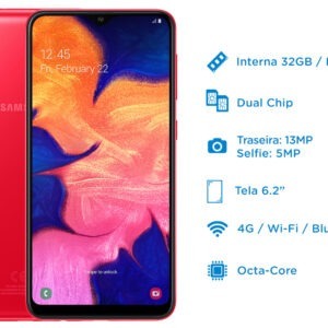 Smartphone Samsung Galaxy A10 32GB Vermelho 4G – 2GB RAM 6,2” Câm. 13MP + Câm. Selfie 5MP